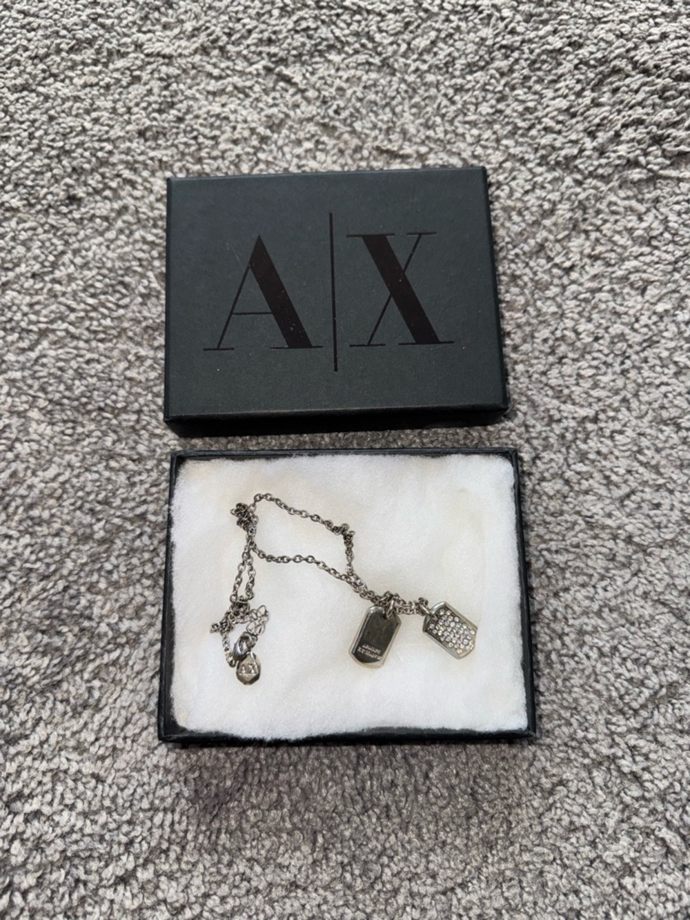 A|X Armani Exchange Silver-Tone Dog Tag Pendant Necklace Vintage